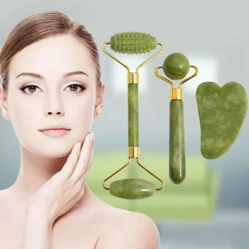 Natural Jade Roller Face Gua Sha Natural Stone Body Neck Massager Acupoint Eye Care Spa Massage Tools Massage Visage Lifting thumbnail 2