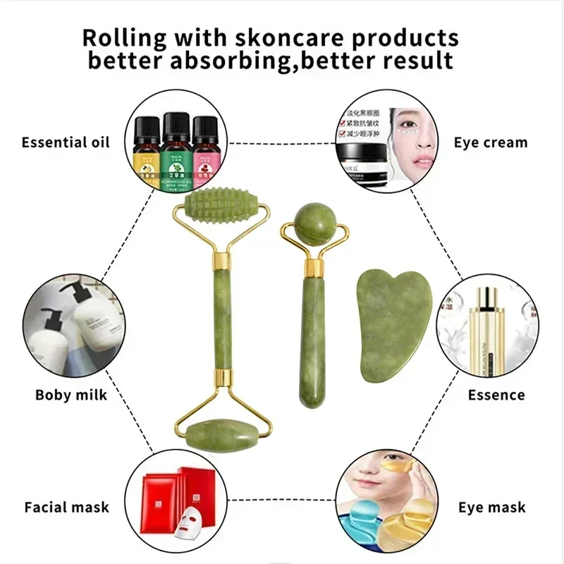 Natural Jade Roller Face Gua Sha Natural Stone Body Neck Massager Acupoint Eye Care Spa Massage Tools Massage Visage Lifting thumbnail 4