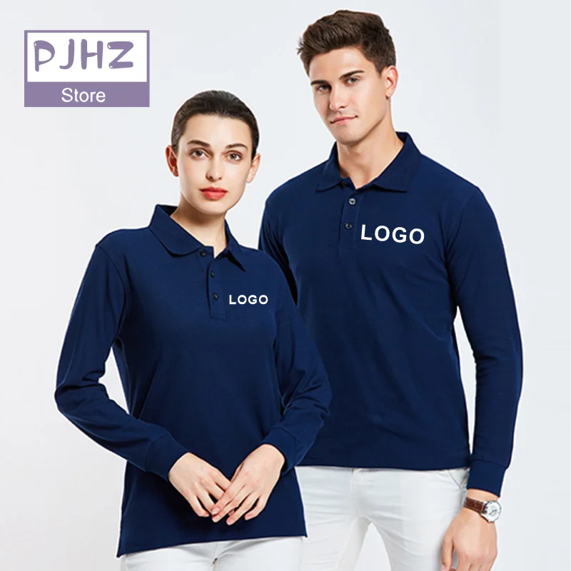 Breathable Cotton Long Sleeve Polo Shirts Personal Company Group Design Custom Logo Print Embroidery Casual Men And Women Tops thumbnail 2
