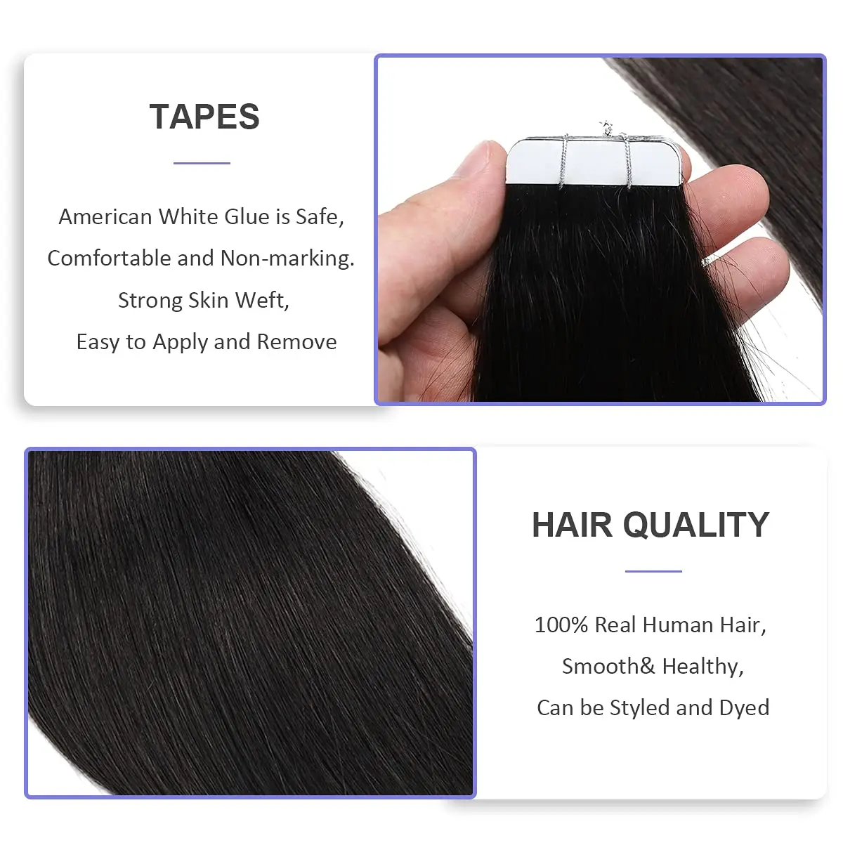 26 Inches Tape In Hair Extensions 100% Human Hair Adhesive Replaceable Seamless Skin Weft Tape 20/40pcs Straight Hair For Women thumbnail 2