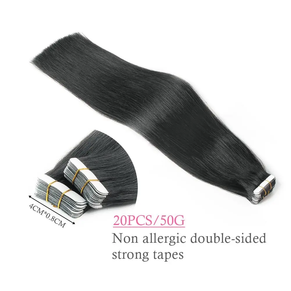 26 Inches Tape In Hair Extensions 100% Human Hair Adhesive Replaceable Seamless Skin Weft Tape 20/40pcs Straight Hair For Women thumbnail 5