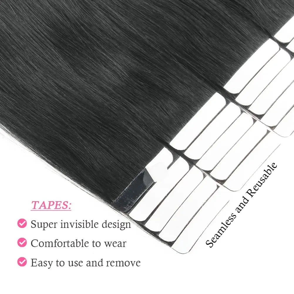 26 Inches Tape In Hair Extensions 100% Human Hair Adhesive Replaceable Seamless Skin Weft Tape 20/40pcs Straight Hair For Women thumbnail 3
