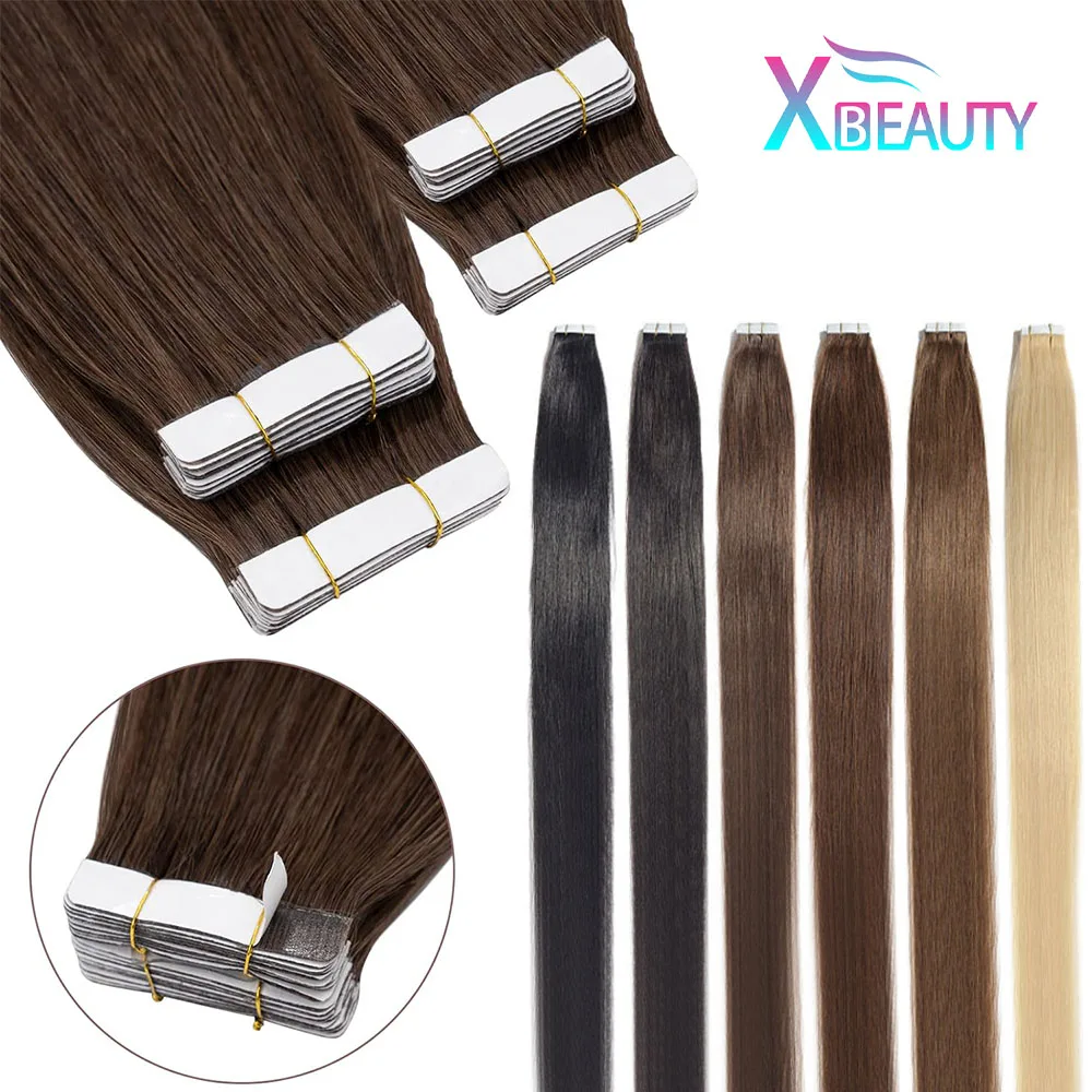 26 Inches Tape In Hair Extensions 100% Human Hair Adhesive Replaceable Seamless Skin Weft Tape 20/40pcs Straight Hair For Women