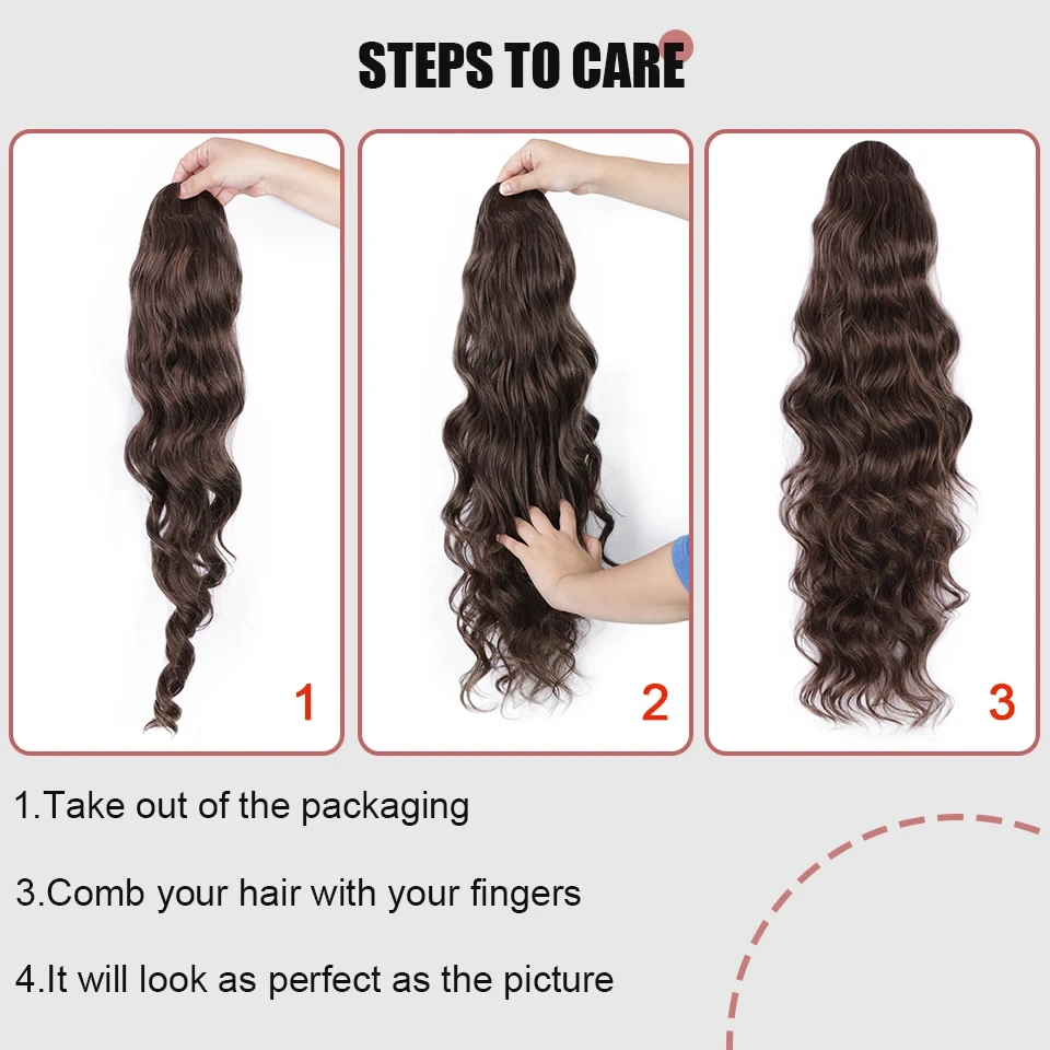 Vigorous Synthetic Long Body Wavy Drawstring Ponytail for Women Synthetic Wave Hair Extension Clip in Hairpiece Black Fake Hair thumbnail 3