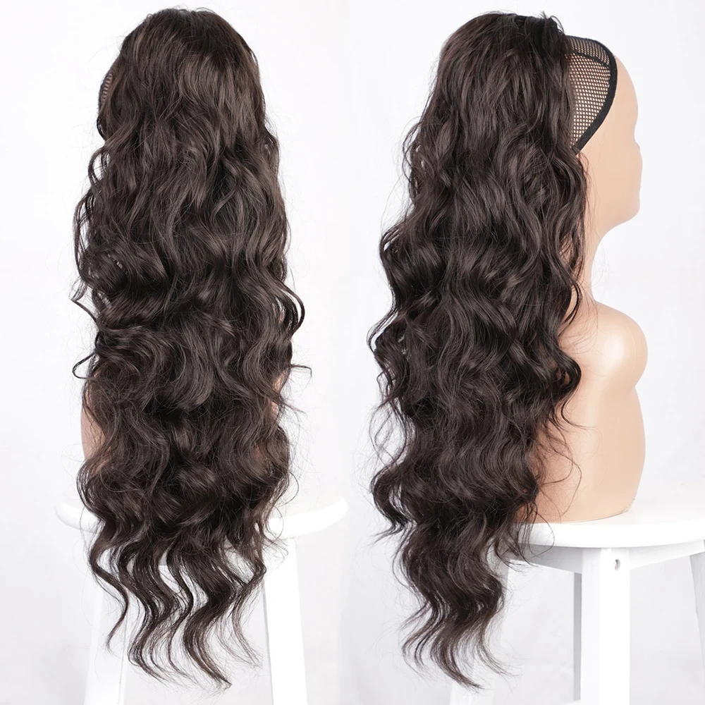 Vigorous Synthetic Long Body Wavy Drawstring Ponytail for Women Synthetic Wave Hair Extension Clip in Hairpiece Black Fake Hair thumbnail 2