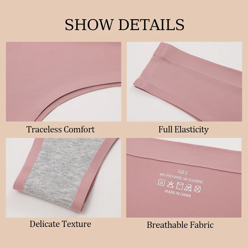 3PCS Seamless Maillard Panties Ultra-thin Brazilian panties Women Ice Silk Underwear Sexy Panty Low Waist G-string Female Solid thumbnail 3