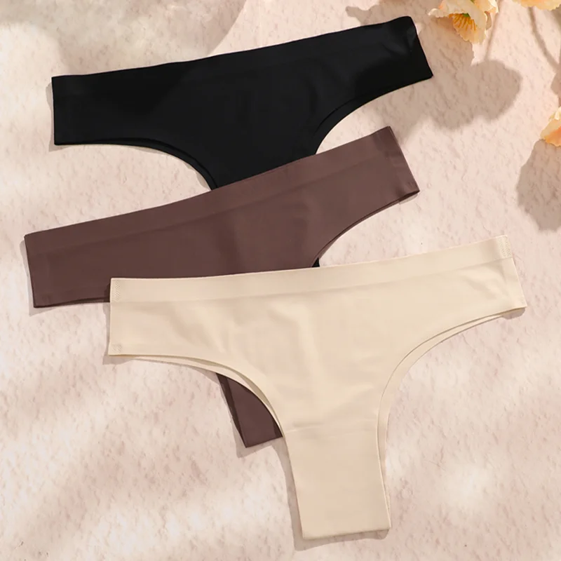 3PCS Seamless Maillard Panties Ultra-thin Brazilian panties Women Ice Silk Underwear Sexy Panty Low Waist G-string Female Solid thumbnail 2