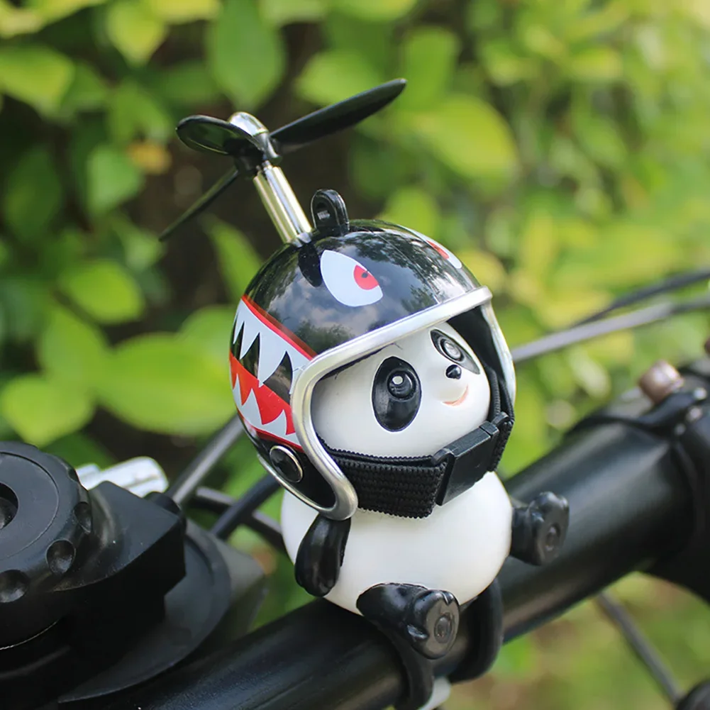 Motorcycle Handlebar Decoration Bike Electric Cute Panda Cartoon With Helmet Airscrew Ornaments Riding Equipment Accessories thumbnail 5