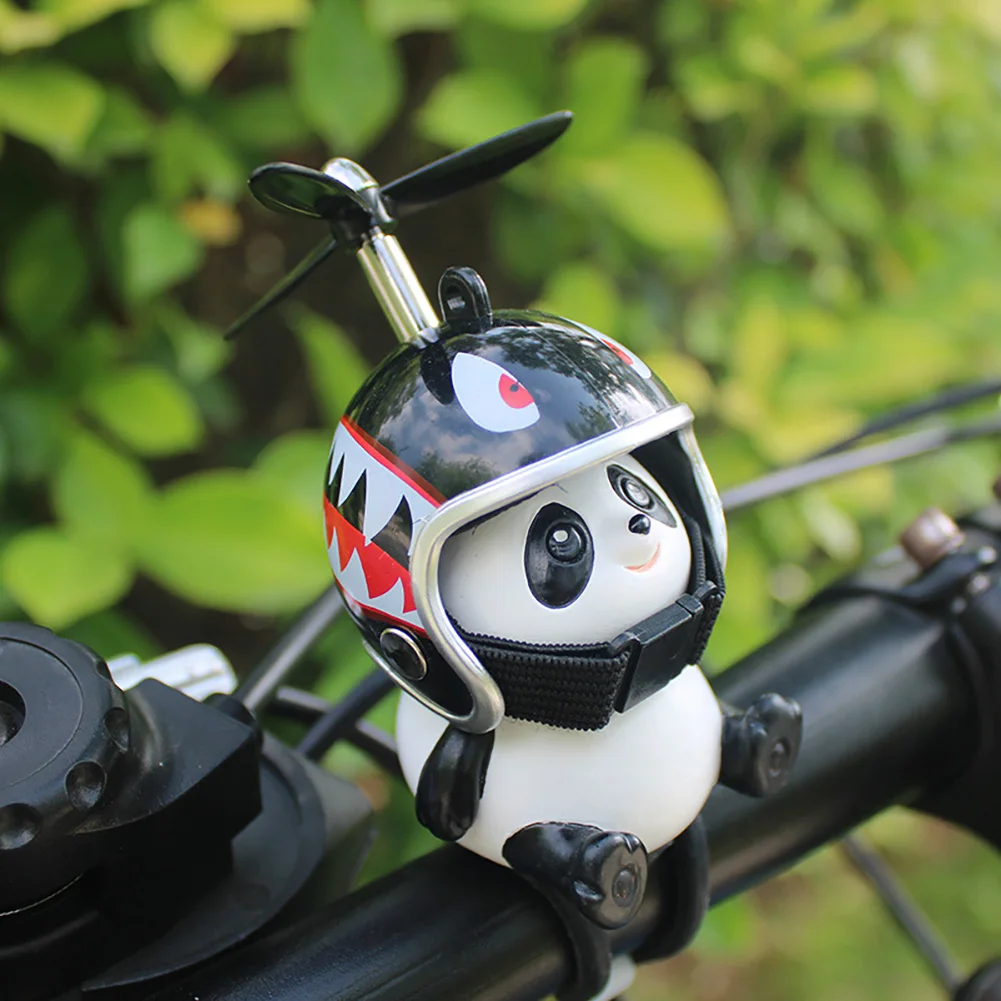 Motorcycle Handlebar Decoration Bike Electric Cute Panda Cartoon With Helmet Airscrew Ornaments Riding Equipment Accessories