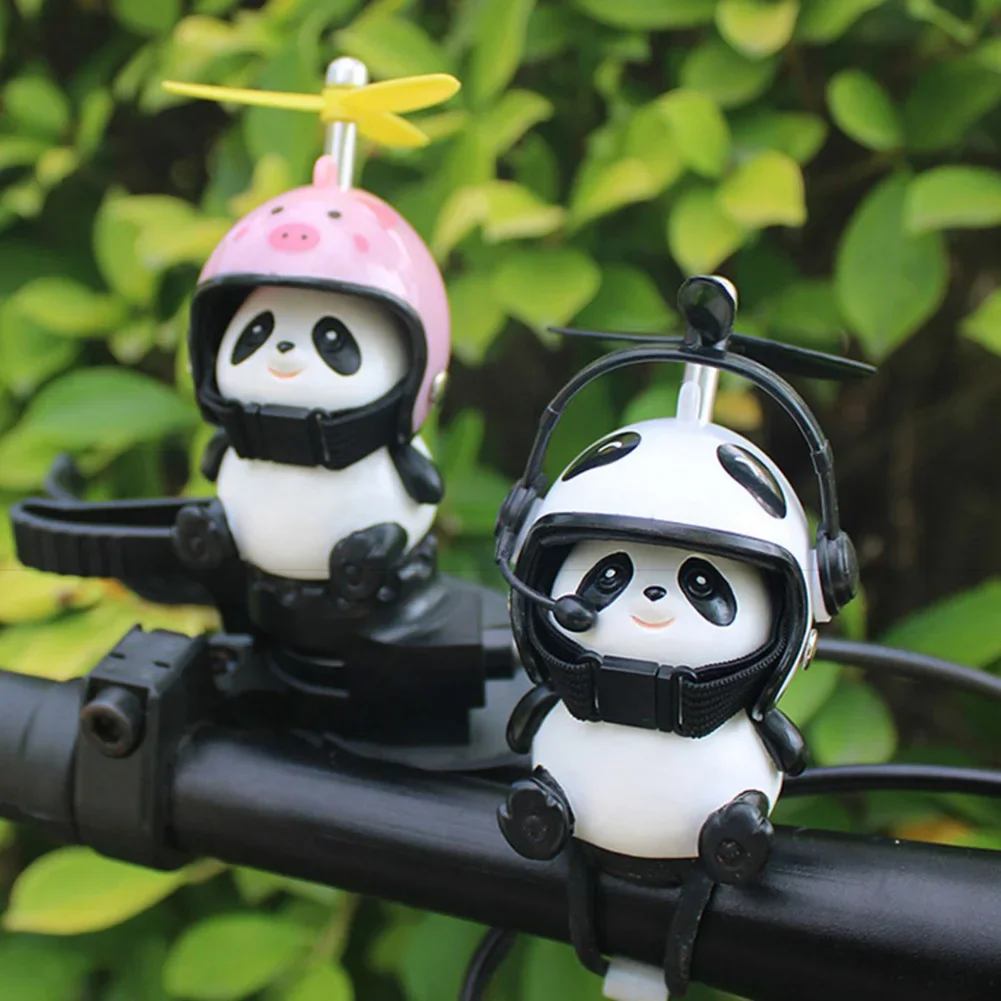 Motorcycle Handlebar Decoration Bike Electric Cute Panda Cartoon With Helmet Airscrew Ornaments Riding Equipment Accessories thumbnail 2