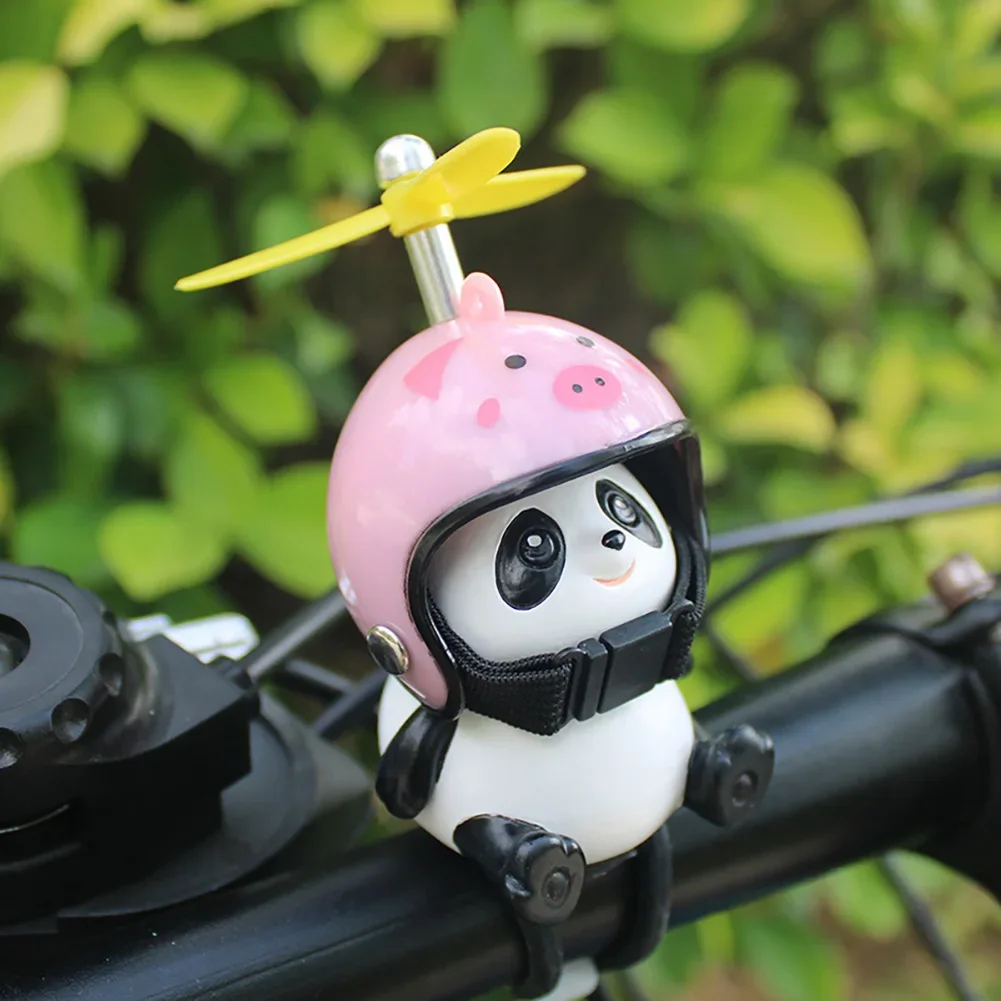 Motorcycle Handlebar Decoration Bike Electric Cute Panda Cartoon With Helmet Airscrew Ornaments Riding Equipment Accessories thumbnail 3