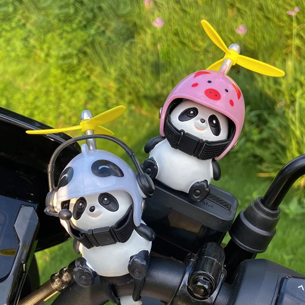 Motorcycle Handlebar Decoration Bike Electric Cute Panda Cartoon With Helmet Airscrew Ornaments Riding Equipment Accessories thumbnail 4