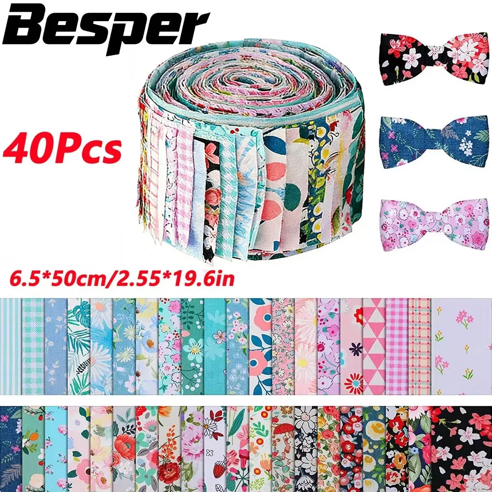 40Pcs Fabric Strips Quilting Jelly Rolls Patchwork Craft Cotton Quilting Strips Sewing Craft Fabric DIY Needlework Cloth