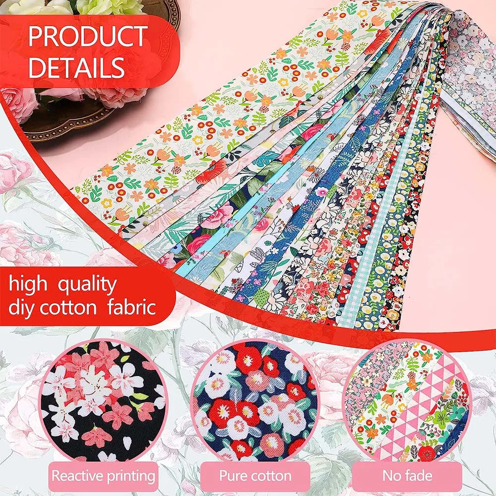40Pcs Fabric Strips Quilting Jelly Rolls Patchwork Craft Cotton Quilting Strips Sewing Craft Fabric DIY Needlework Cloth thumbnail 4