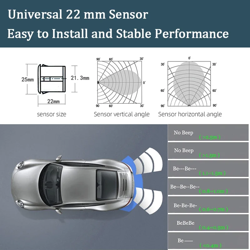 Hippcron Car Parking Sensor Kit With Auto Parktronic Reverse LED Monitor 22mm 4 Sensors Radar Detector System Backlight Display thumbnail 4