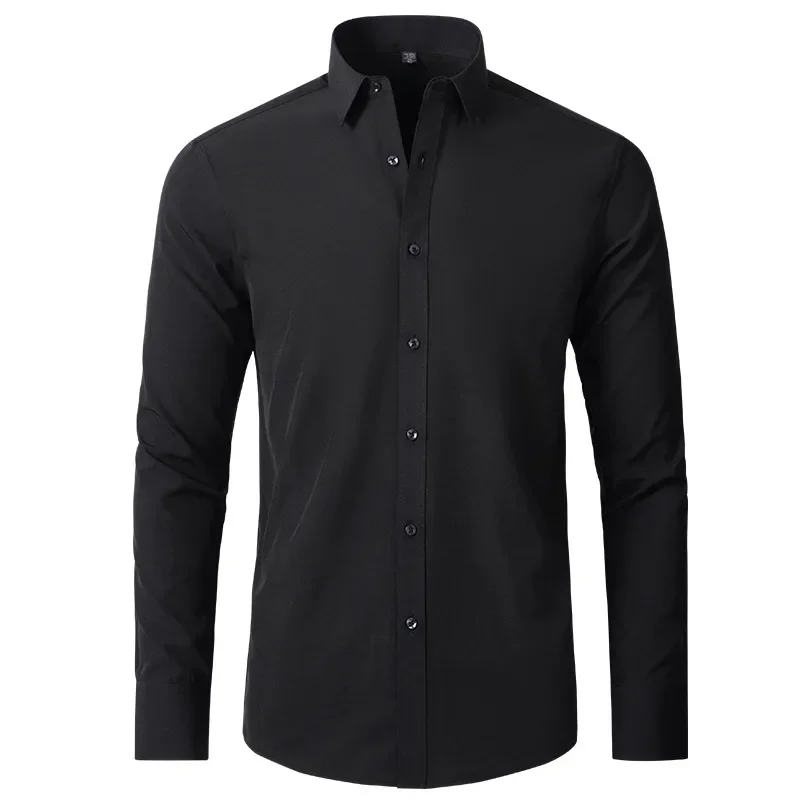 Men's long sleeved shirt, elastic, non ironing, wrinkle resistant, minimalist, business casual, silky, and traceless white shirt thumbnail 6