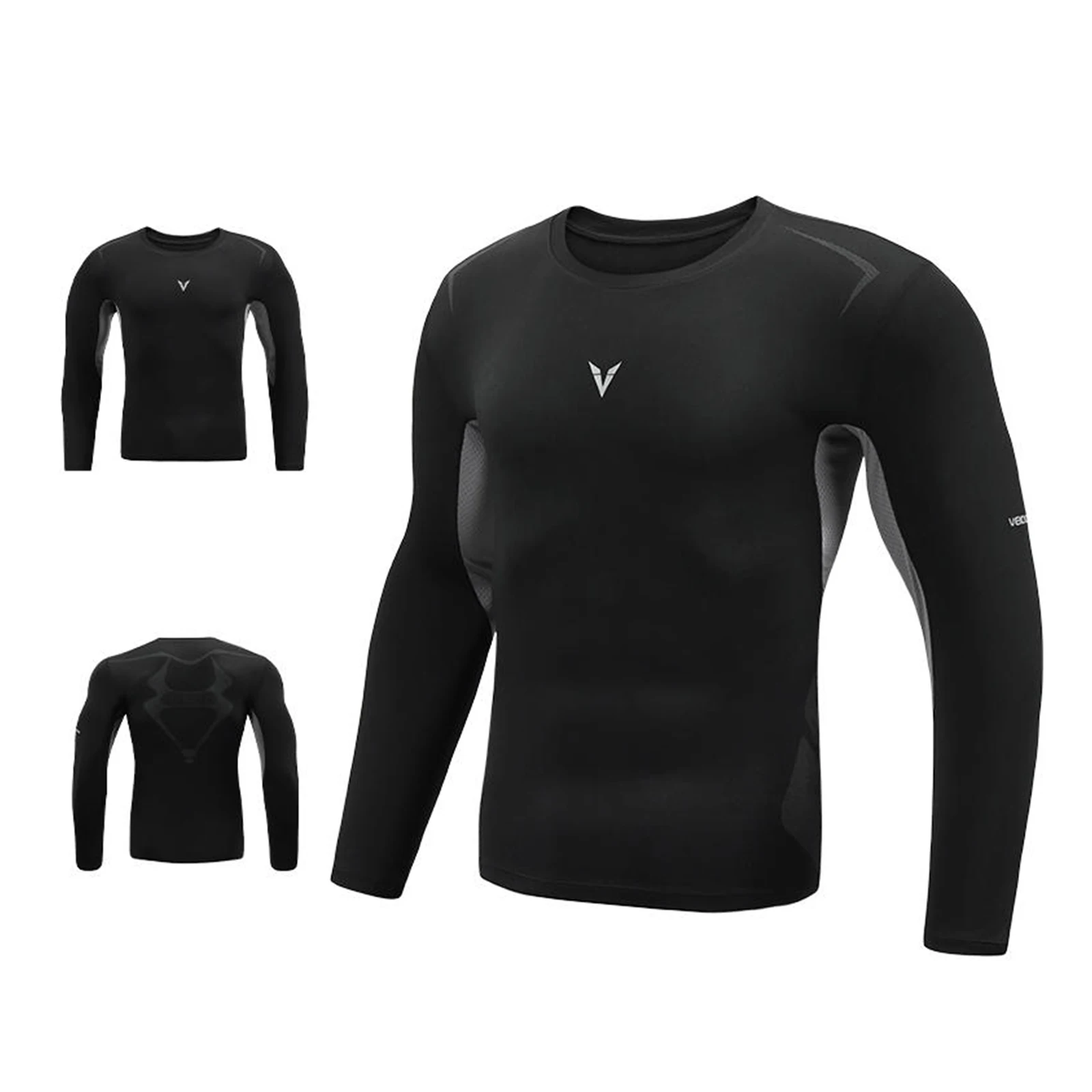 2024 Long Sleeve Compression Shirts for Men Round Neck Sportswear Training Tights Gym Fitness Athletic Workout Shirt thumbnail 5