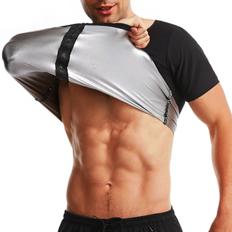 Mens Shaper Workout Shirt Short Sleeve Slimming Sauna Sweat Tank Tops Shapewear Silver ion coating Fat Burn Thermo Shirt Corsets thumbnail 2