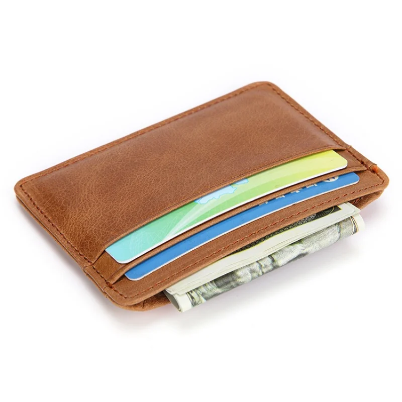 New Cow Leather Men's Card Bag Coin Purse Slim Credit Card Holder Wallet For Men and Women ID Card Pocket thumbnail 3