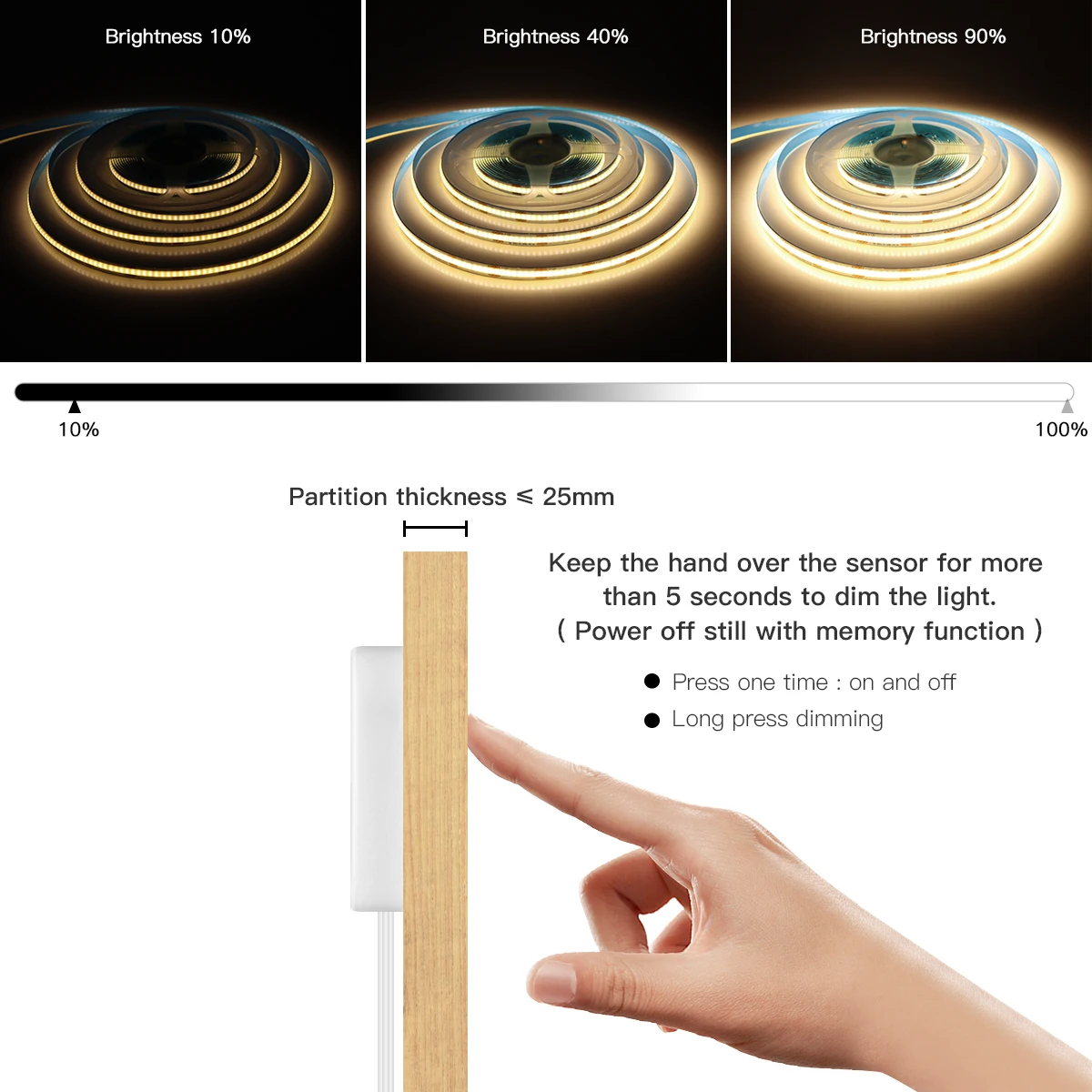 USB 5V COB LED Strip Makeup Vanity Light Penetrable Glass Touch Dimmer DIY Bathroom Dressing Table Mirror BackLight Lighting thumbnail 3