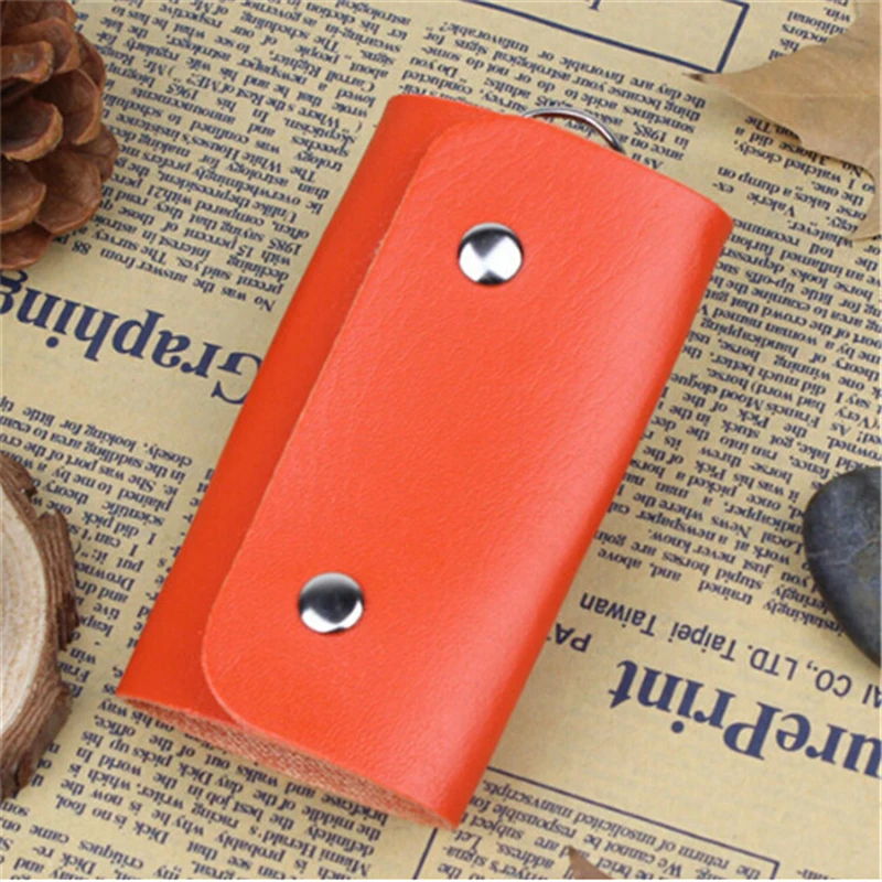 Portable Leather Housekeeper Holders Car Keychain Key Holder Bag Case Unisex Wallet Cover Simple Solid Color Storage Bag thumbnail 4