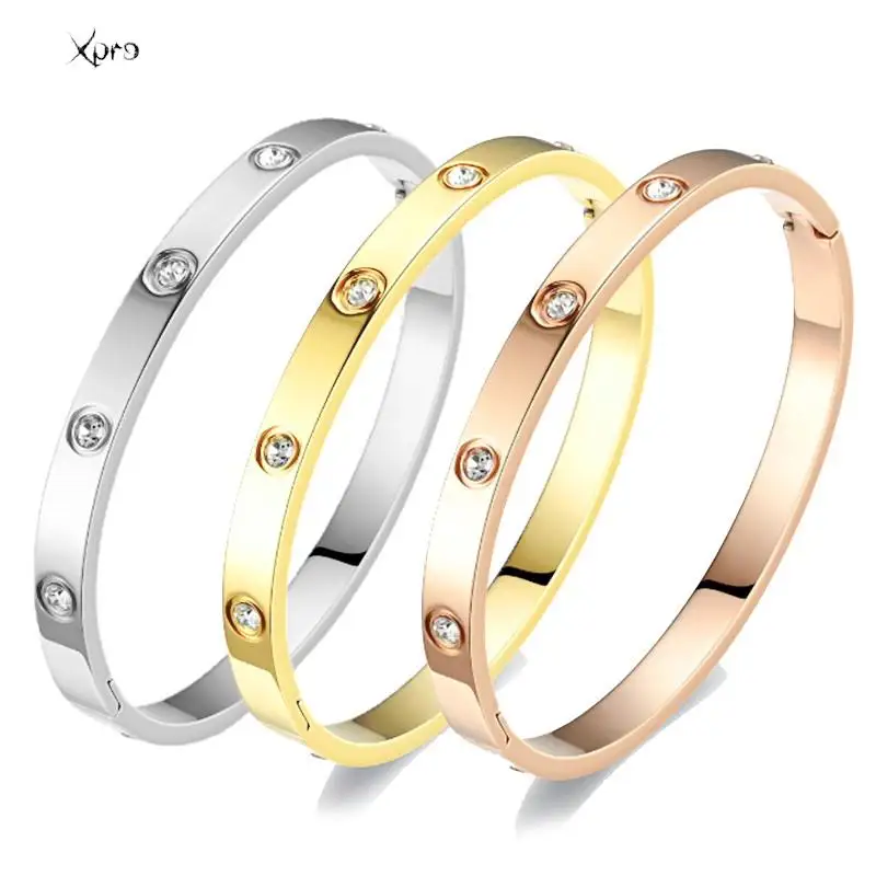 Xpro Stainless Steel Bracelets Woman Bangle Bangles for Woman Golden Love Crystal Wedding Feminina Luxury Jewellery Gifts thumbnail 2