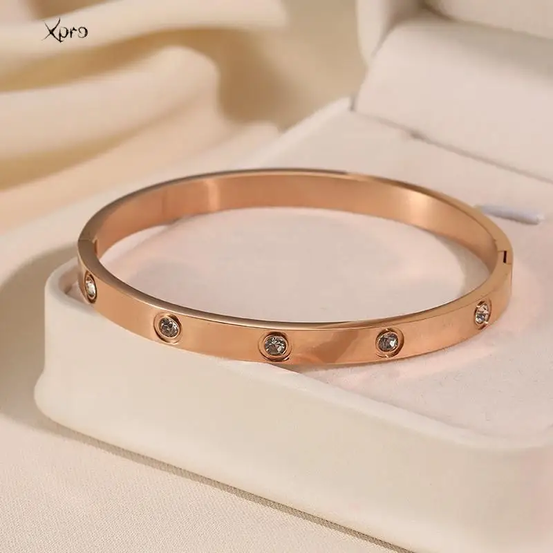 Xpro Stainless Steel Bracelets Woman Bangle Bangles for Woman Golden Love Crystal Wedding Feminina Luxury Jewellery Gifts thumbnail 4