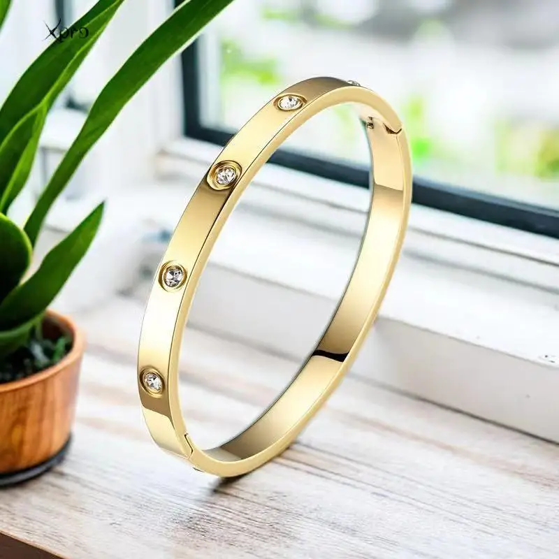 Xpro Stainless Steel Bracelets Woman Bangle Bangles for Woman Golden Love Crystal Wedding Feminina Luxury Jewellery Gifts thumbnail 6
