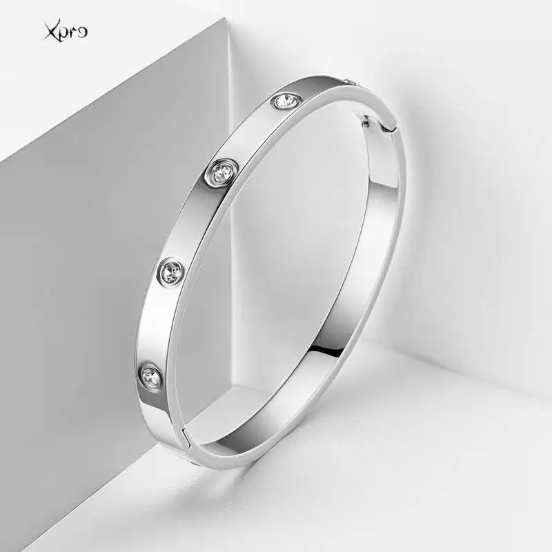 Xpro Stainless Steel Bracelets Woman Bangle Bangles for Woman Golden Love Crystal Wedding Feminina Luxury Jewellery Gifts thumbnail 5