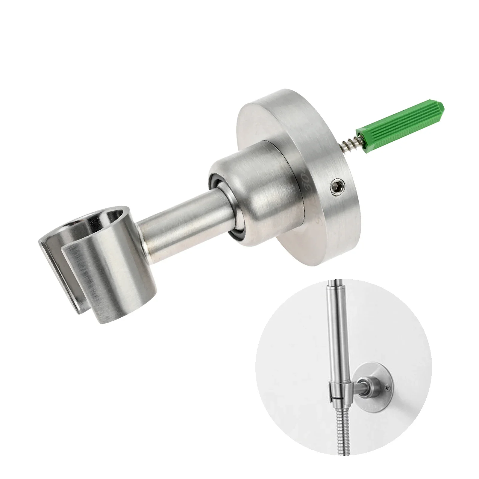 1pc Stainless Steel Shower Head Holder Swivel Handheld Sprayer Bracket Thickened Round Base Wall Mounted with Screw Install Tool thumbnail 2