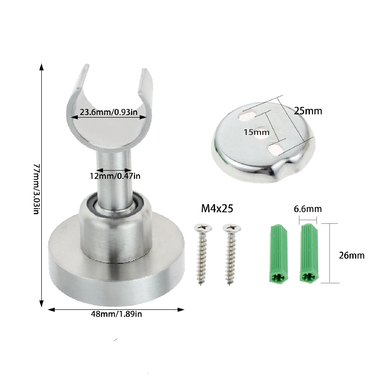 1pc Stainless Steel Shower Head Holder Swivel Handheld Sprayer Bracket Thickened Round Base Wall Mounted with Screw Install Tool thumbnail 6