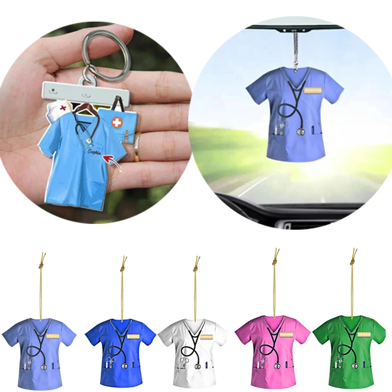 Car Pendant Hanging Decoration Flat Doctor Nurse Uniform Pendant Creative Key Ring Home Birthday Gift Car Interior Accessories