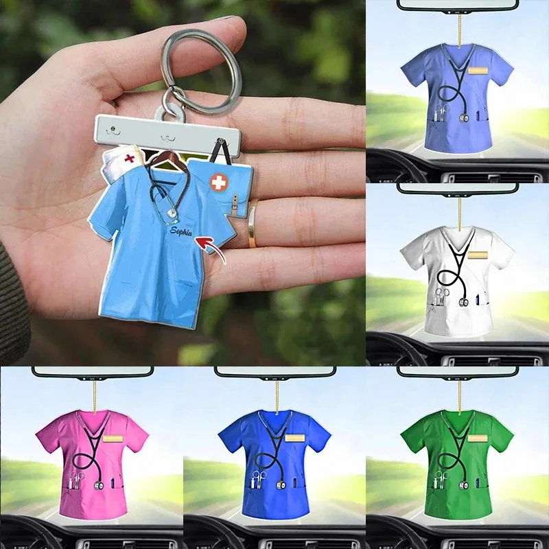 Car Pendant Hanging Decoration Flat Doctor Nurse Uniform Pendant Creative Key Ring Home Birthday Gift Car Interior Accessories thumbnail 3