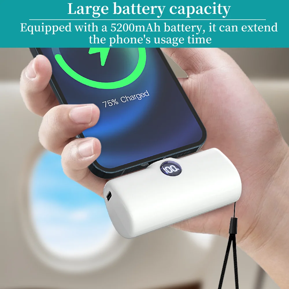 Mini Power Bank 5000mAh Poratable Fast Charge Wireless Type-C/Lightning Plug External Battery Powerbank thumbnail 2