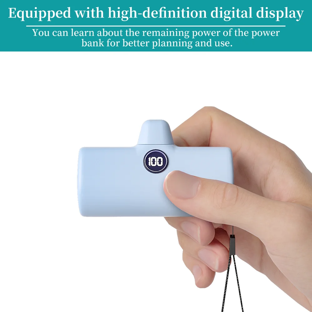Mini Power Bank 5000mAh Poratable Fast Charge Wireless Type-C/Lightning Plug External Battery Powerbank thumbnail 5