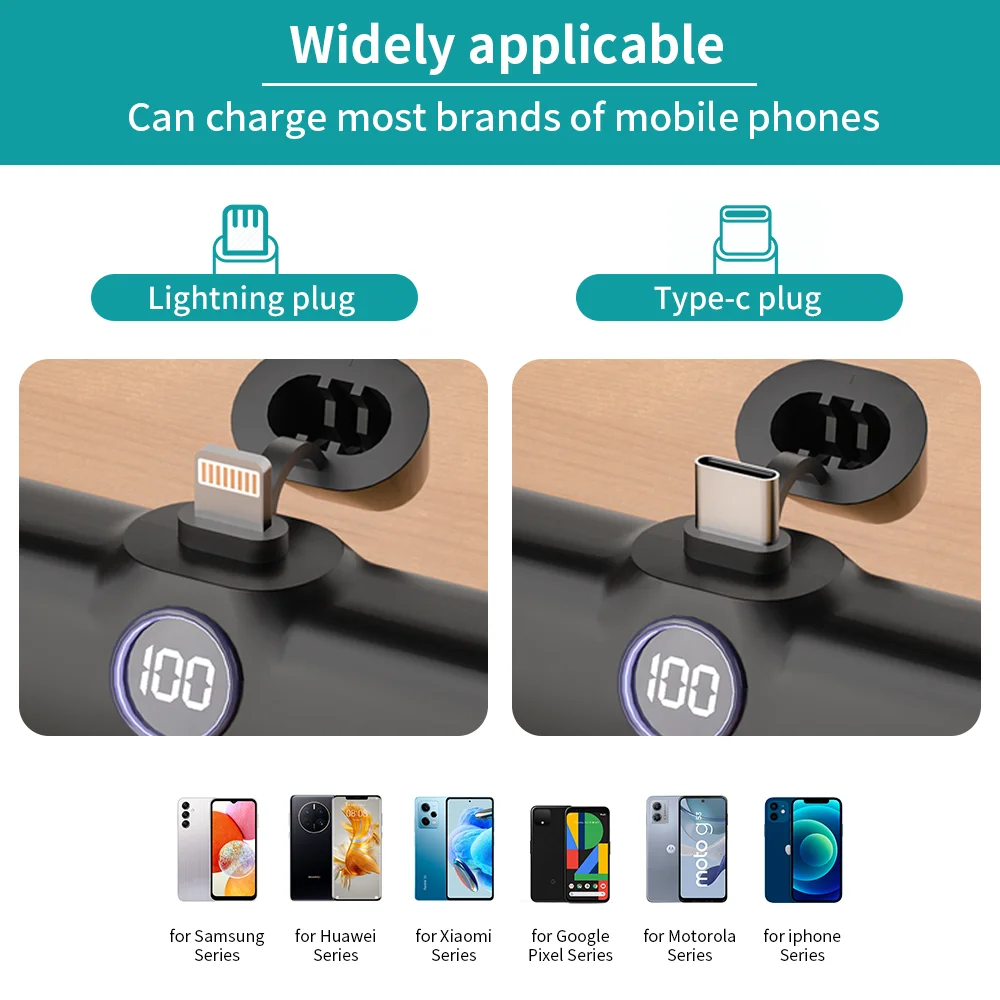 Mini Power Bank 5000mAh Poratable Fast Charge Wireless Type-C/Lightning Plug External Battery Powerbank thumbnail 3