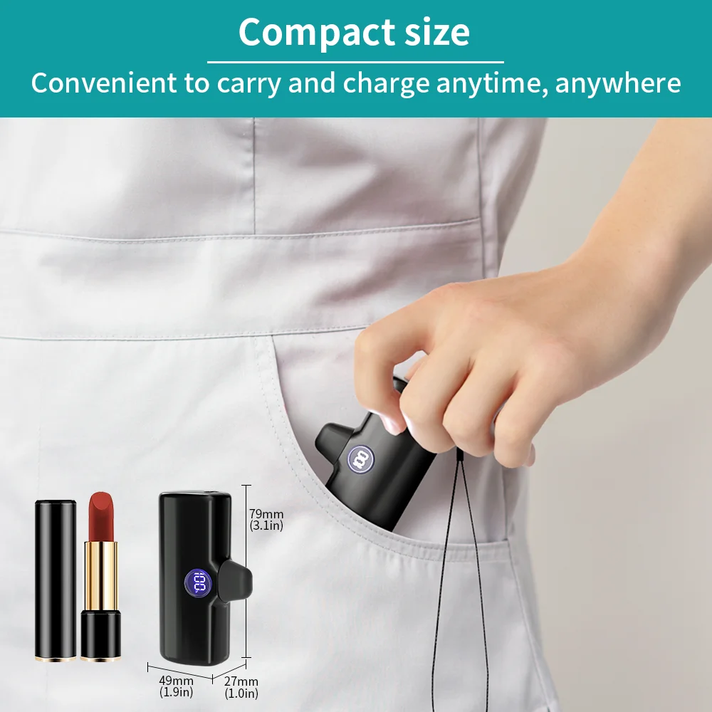 Mini Power Bank 5000mAh Poratable Fast Charge Wireless Type-C/Lightning Plug External Battery Powerbank thumbnail 4