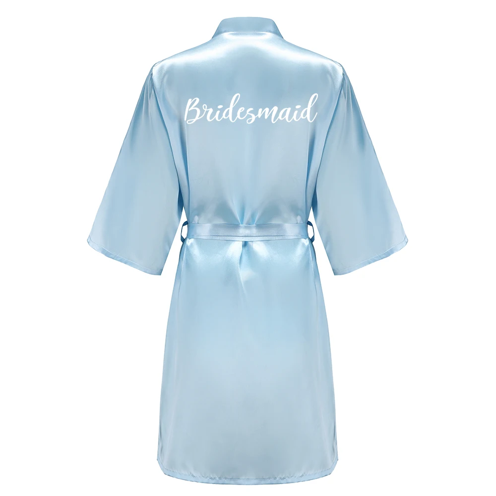 Light Blue Bridesmaid Robes Sister Mother of The Bride Kimono Wedding Best Gift White Writing Bridal Party Bathrobe thumbnail 3
