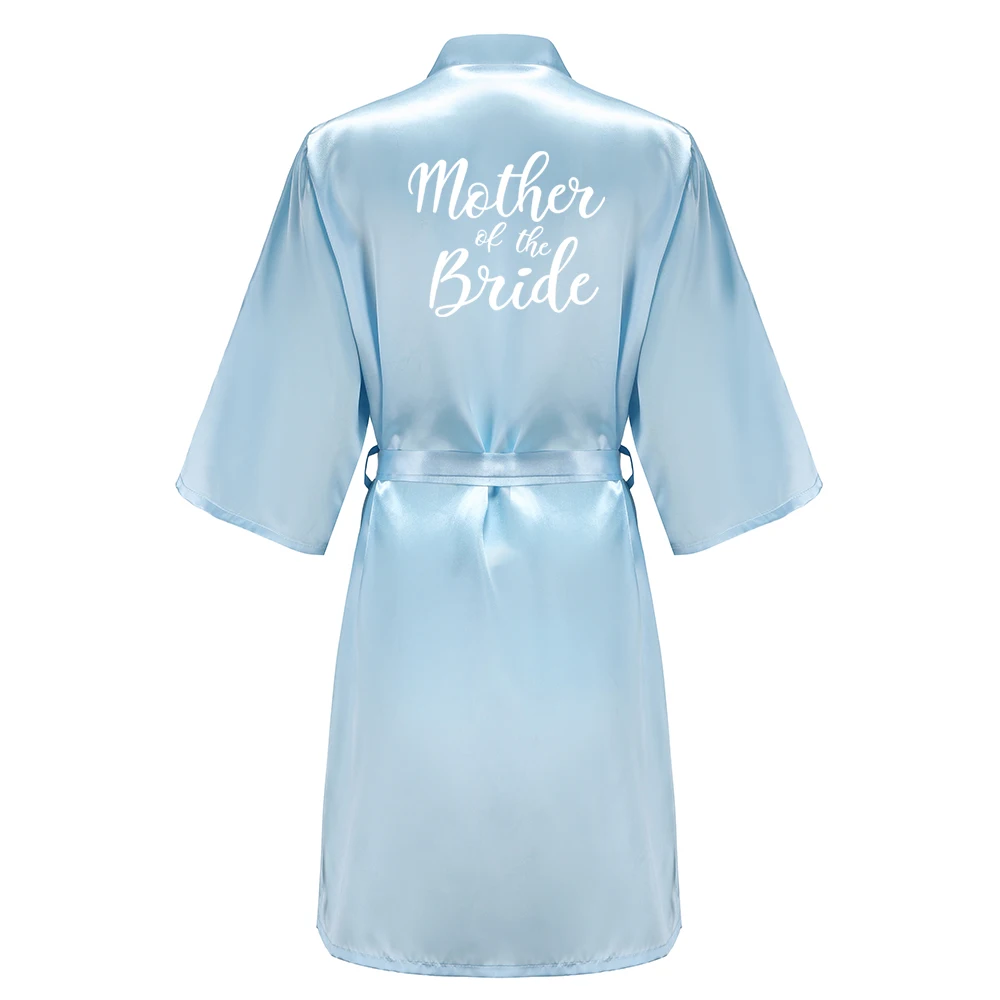 Light Blue Bridesmaid Robes Sister Mother of The Bride Kimono Wedding Best Gift White Writing Bridal Party Bathrobe thumbnail 5