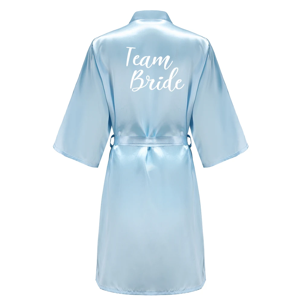 Light Blue Bridesmaid Robes Sister Mother of The Bride Kimono Wedding Best Gift White Writing Bridal Party Bathrobe thumbnail 4