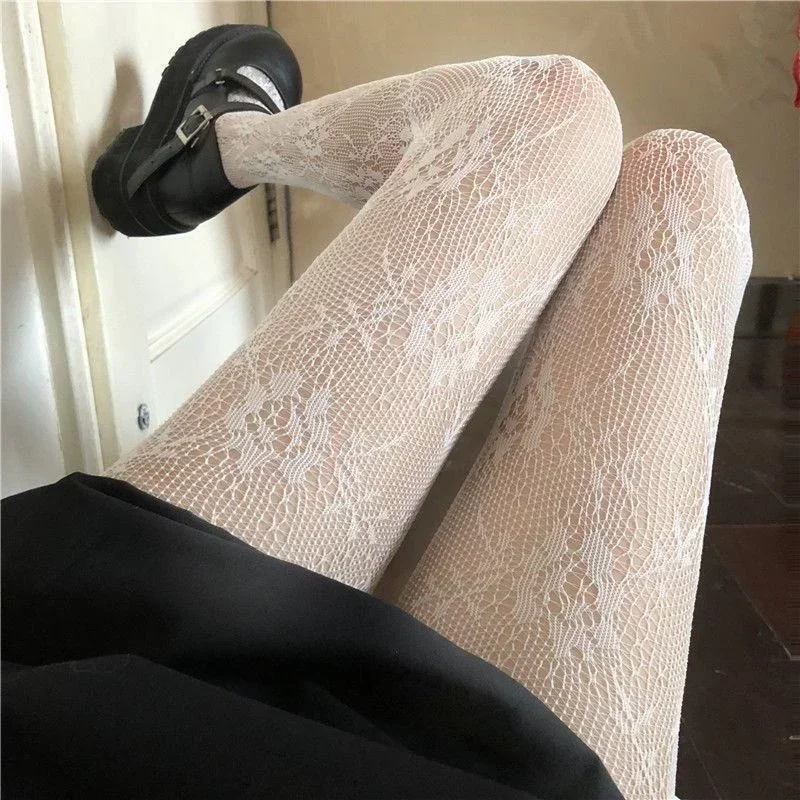 Hollowed Out Lace Mesh Pantyhose Floral Rattan Bottomed Stockings for Women Summer Sexy Garter Belt Stocking Suspender Hosiery thumbnail 3