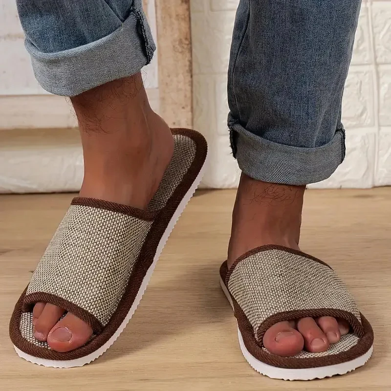 Home Linen Slippers Men Women Couples Soft Thick Bottom Indoor House Anti-Slip Breathable Hemp Slides Japanese Style Shoes Slide thumbnail 3