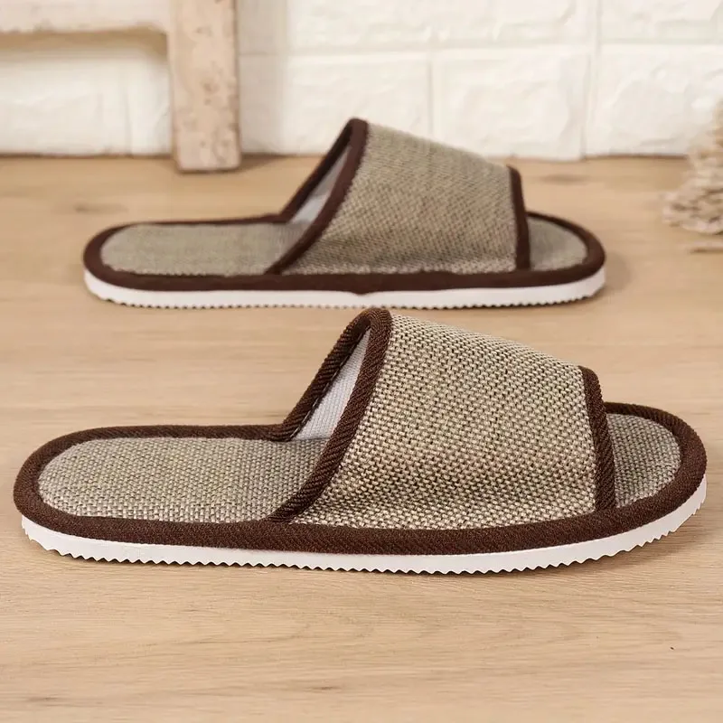 Home Linen Slippers Men Women Couples Soft Thick Bottom Indoor House Anti-Slip Breathable Hemp Slides Japanese Style Shoes Slide thumbnail 2