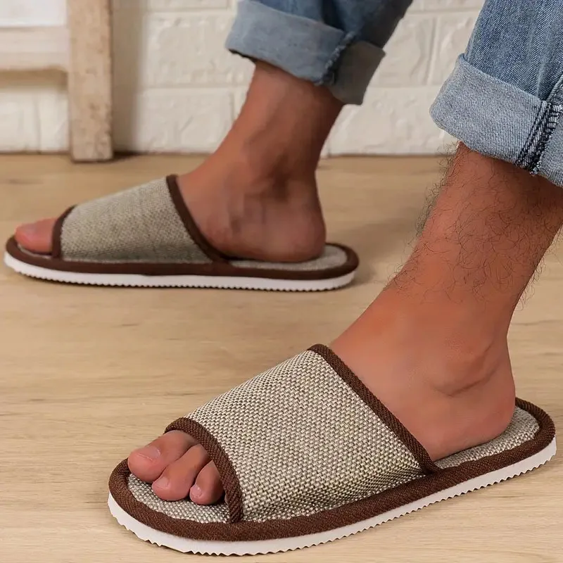 Home Linen Slippers Men Women Couples Soft Thick Bottom Indoor House Anti-Slip Breathable Hemp Slides Japanese Style Shoes Slide thumbnail 4