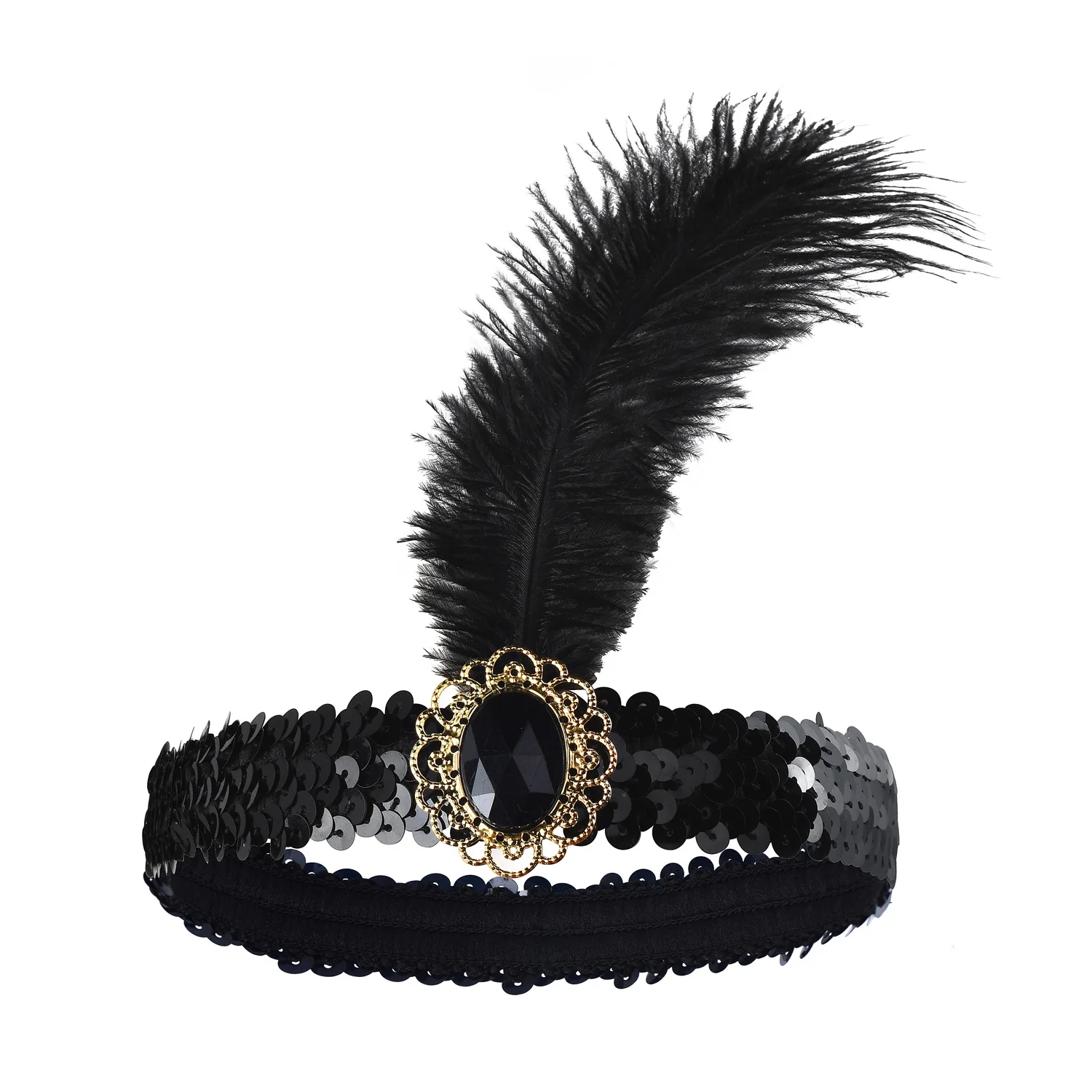 Women's Black Hair Accessories Beaded Sequin Hair Band 1920s Retro Gatsby Single Party Ladies Headwear Dress UP Feather Headband thumbnail 3
