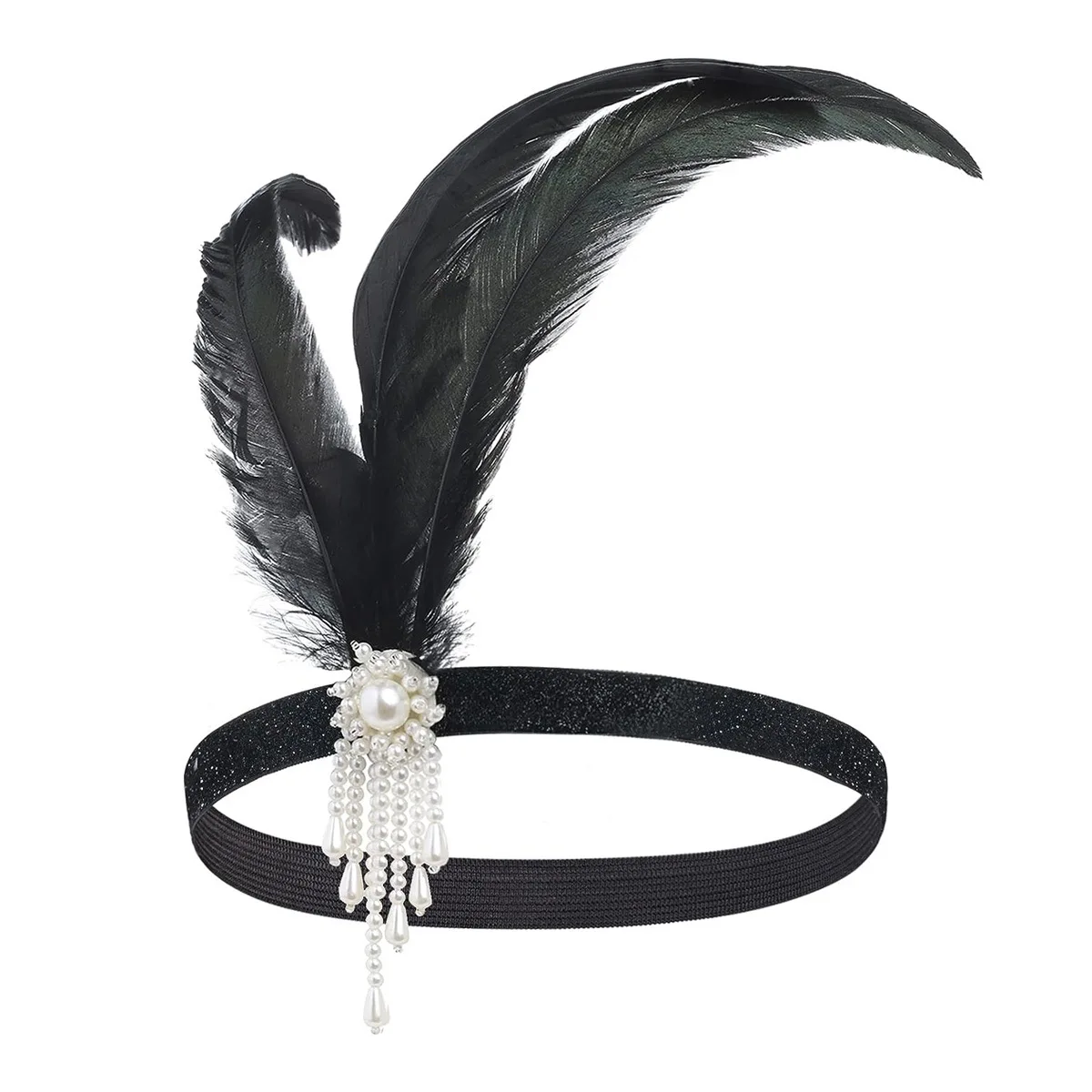 Women's Black Hair Accessories Beaded Sequin Hair Band 1920s Retro Gatsby Single Party Ladies Headwear Dress UP Feather Headband thumbnail 6