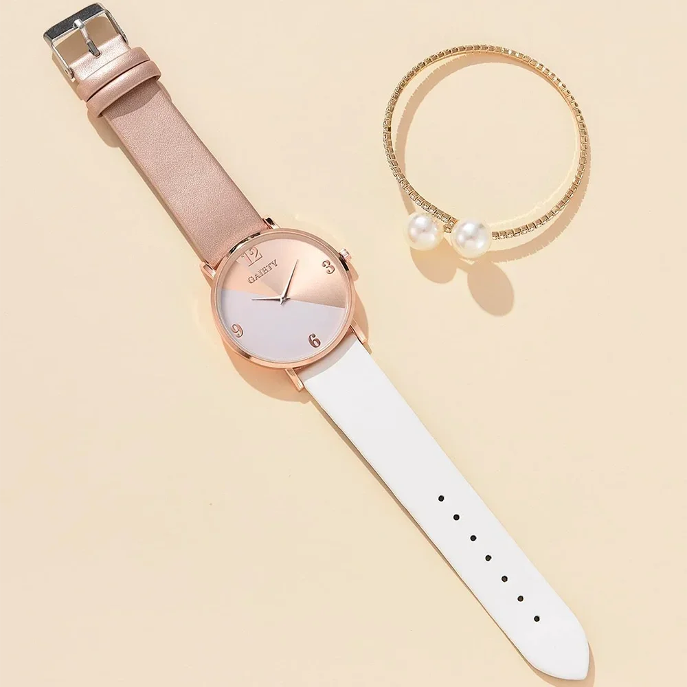 Women Watch Set Luxury Fashion Colourful PU Leather Strap Ladies Quartz Wristwatch Alloy Bracelet For Ladies Gift thumbnail 3