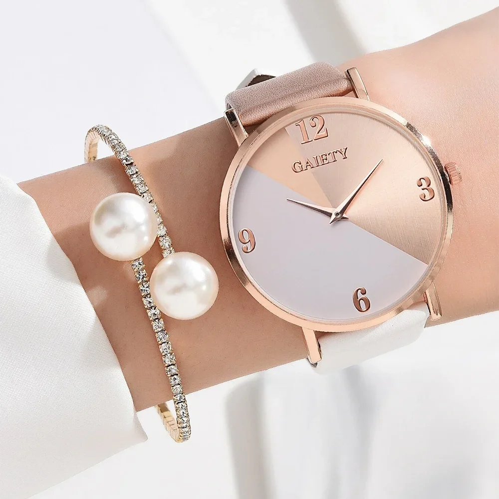 Women Watch Set Luxury Fashion Colourful PU Leather Strap Ladies Quartz Wristwatch Alloy Bracelet For Ladies Gift thumbnail 2