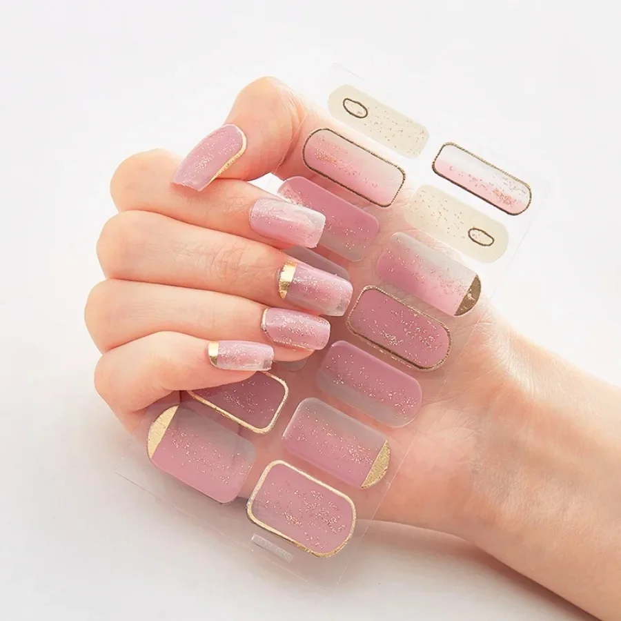 Nails Art Stickers Fashion Semi Cured Gel Solid Color Manicure Decal UV LED Lamp Need Gel Nail Decals Nail Sticker Decoration
