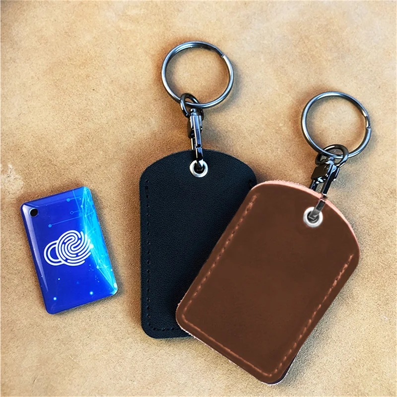1PC PU Leather Waterproof Keychain Doorlock Key Ring Card Bag Induction Control RFID Tag ID Card Case Key Tag Protective Case thumbnail 2